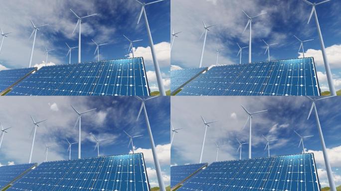 4k太阳能风能绿色能源发电视频