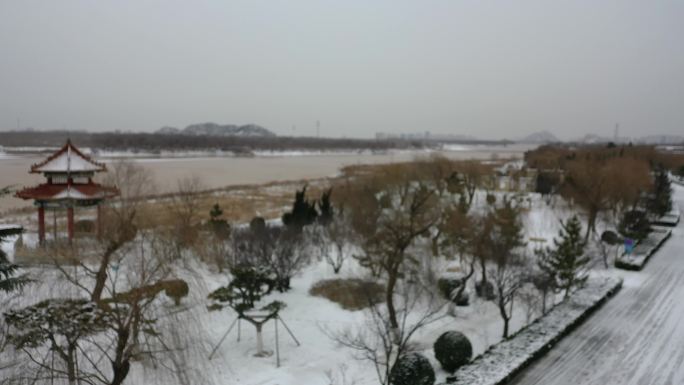 山东济南：航拍济南黄河百里风景区雪景