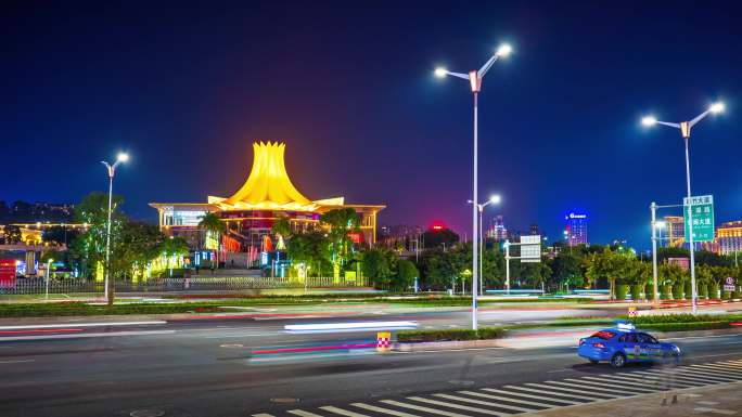 广西南宁民族大道国际会展中心街景夜景延时