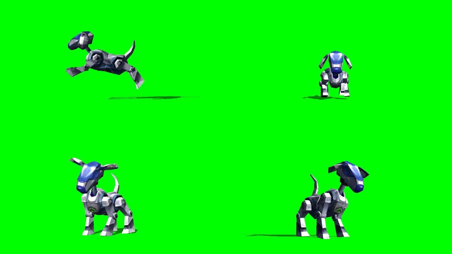 活泼可爱机器狗跑步摇尾巴动画绿幕背景抠像