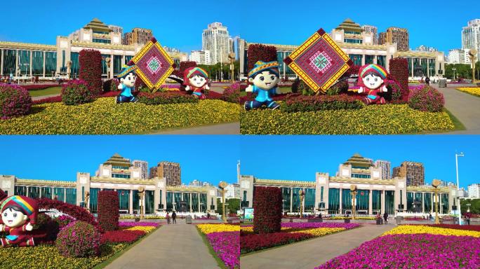 4K广西南宁人民会堂民族广场花坛