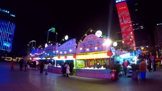 西安城市夜景延时-车流人群延时-时尚夜景