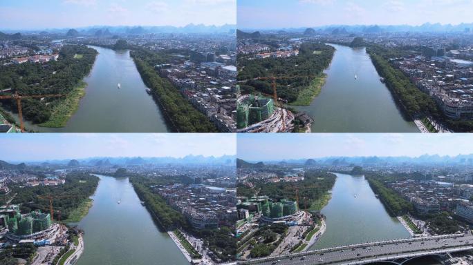 桂林旅游漓江上的游船风景区航拍4k