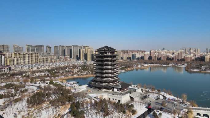 【淄博】齐盛湖冬季4K航拍素材