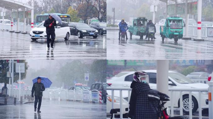 【4K升格】下雪天出行市民