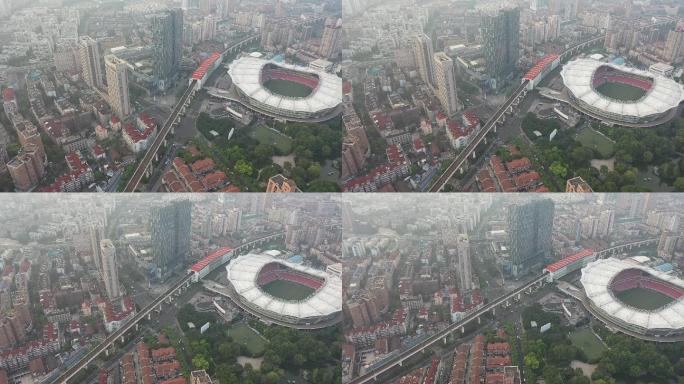 上海城市航拍车流虹口足球场