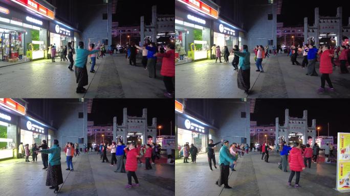 夜晚裕后街跳广场舞的大妈实拍视频