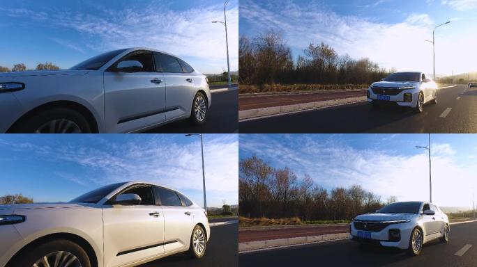 汽车视频汽车数码蓝天下跟拍汽车在路上奔驰