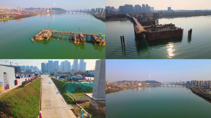 株洲清水塘大桥湘江城市建设施工基建航拍
