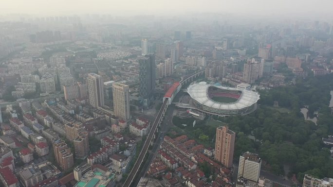 上海城市航拍车流虹口足球场