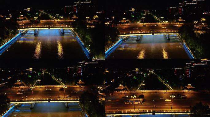 扬州夜景运河航拍延时摄影