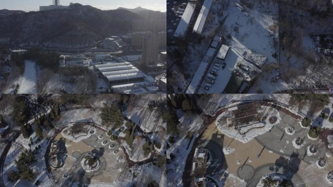 大连市中山区劳动公园雪后航拍彩电塔4k