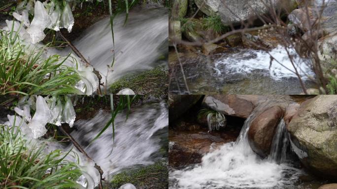 4k南方雪景高山泉水