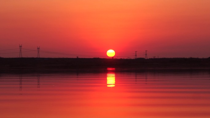 【4K】湖边日落夕阳