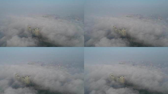 4K原创航拍襄阳平流雾城市风光