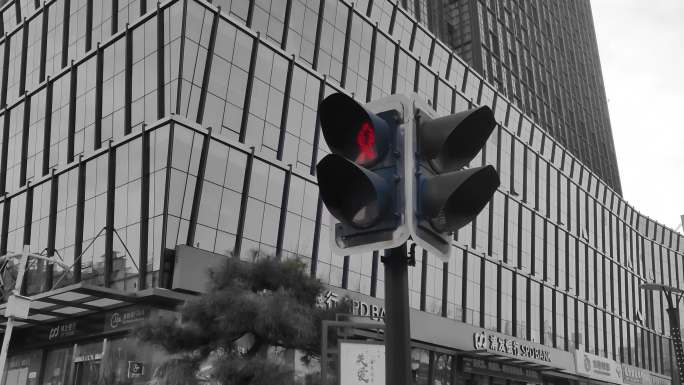 【单色】行人道的交通灯/红绿灯