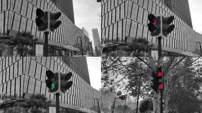 【单色】行人道的交通灯/红绿灯