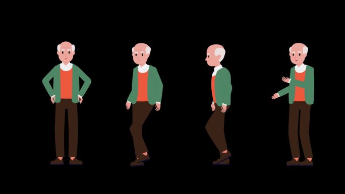 MG动画老人走路运动说话全套动画