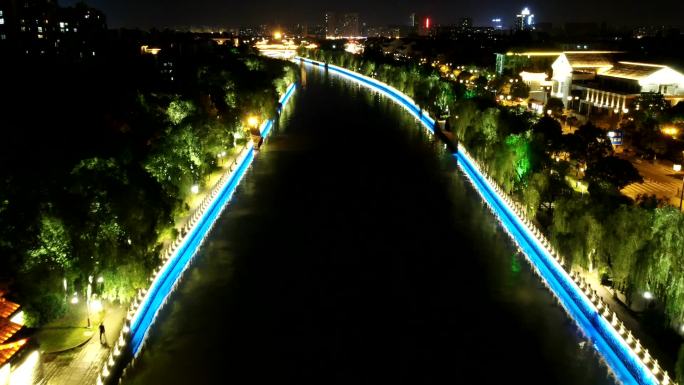 扬州夜景运河航拍延时摄影