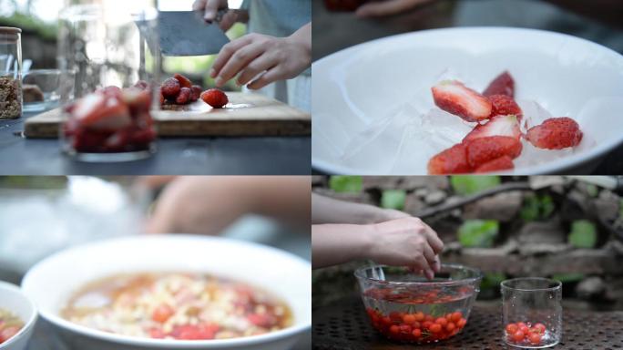 水果冰粉制作草莓樱桃