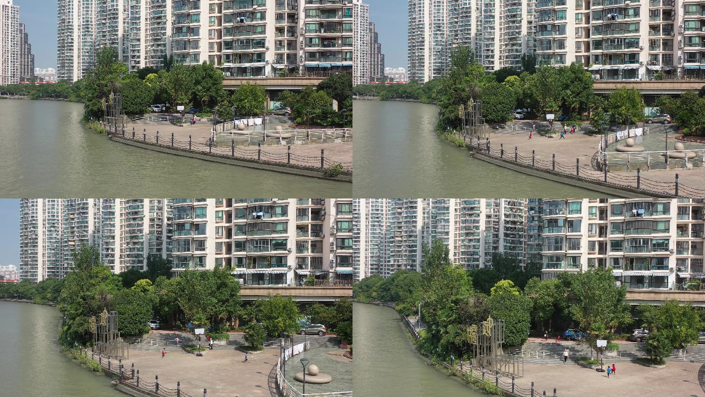 4K原素材-航拍上海苏州河畔的居民生活