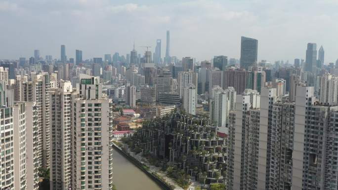 4K原素材-航拍上海苏州河沿岸优秀建筑