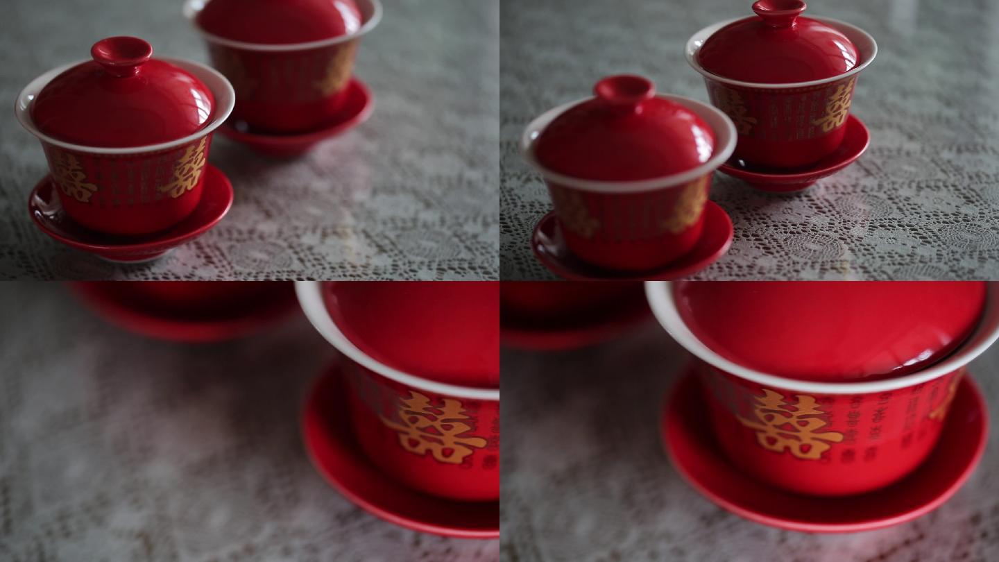 红色茶杯茶碗敬茶