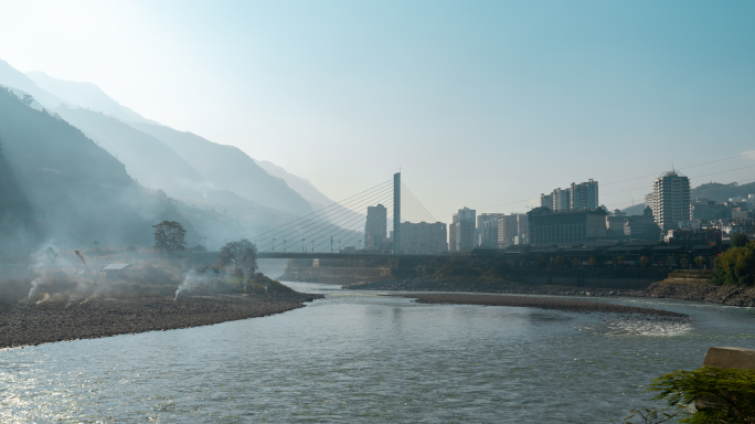 【4K】怒江州泸水市六库怒江大桥日出延时