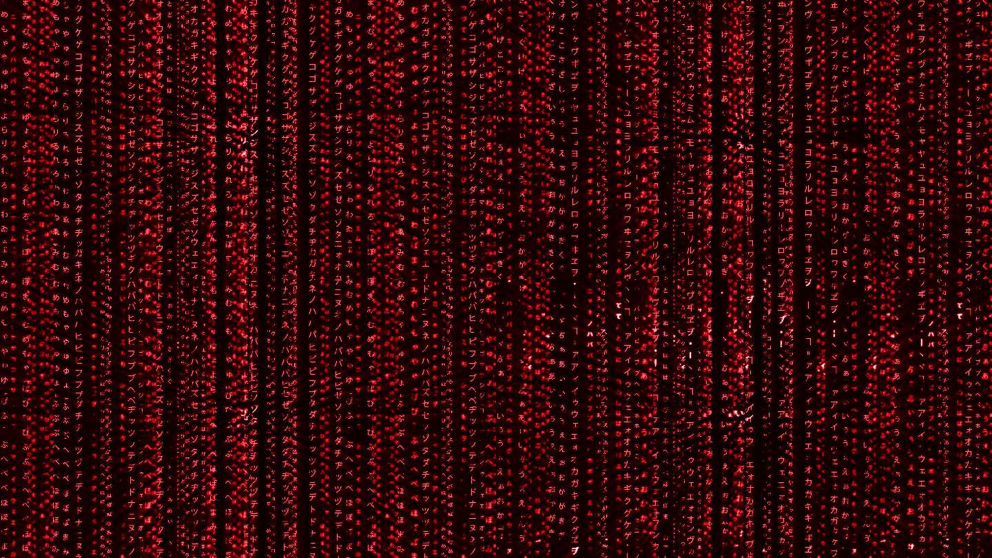 4K红色黑客帝国日文假名代码视频-循环