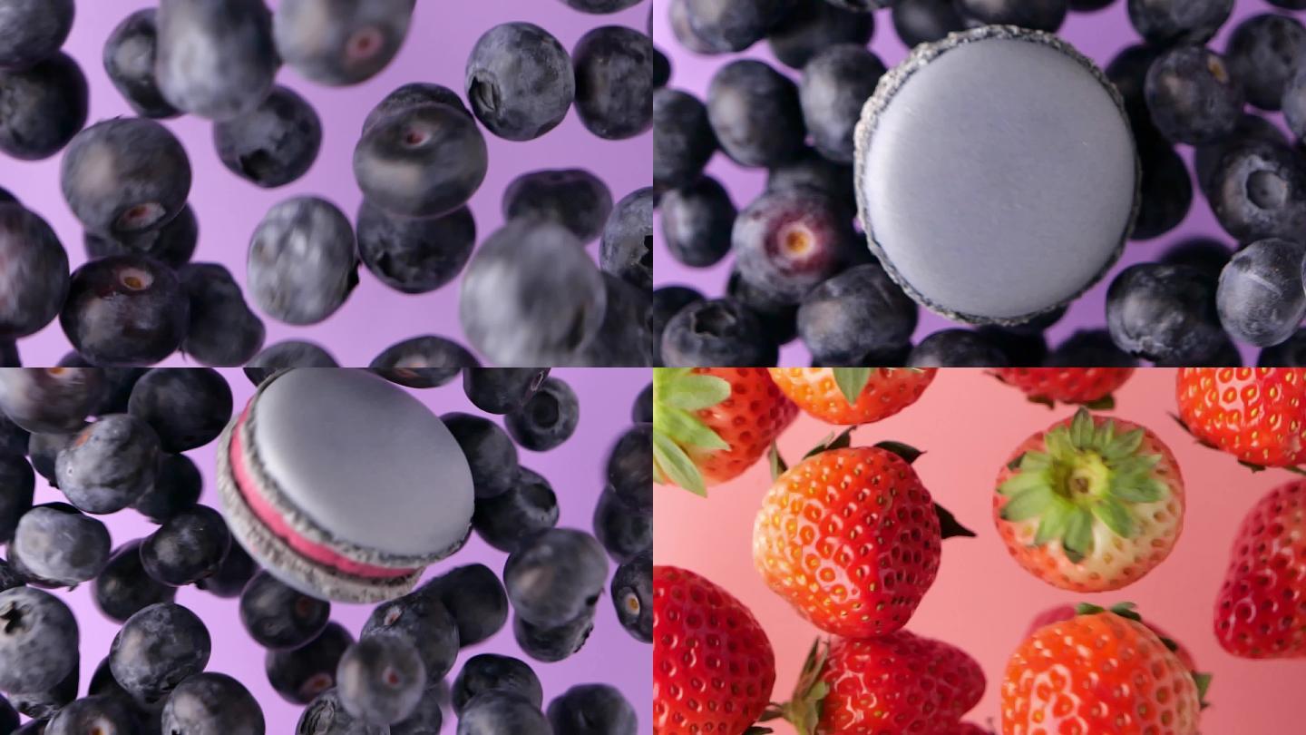 4K水果-蓝莓-草莓-马卡龙