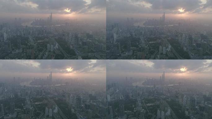 上海雾霾天早餐航拍