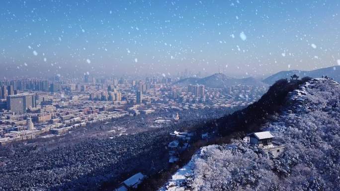 4K济南的冬天千佛山下雪