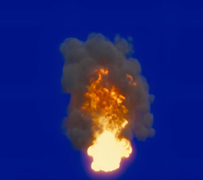 原创4k蓝屏抠像烟火爆炸起火，浓烟滚滚