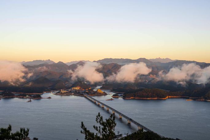 3段浙江千岛湖大桥日出日出镜头均为10秒