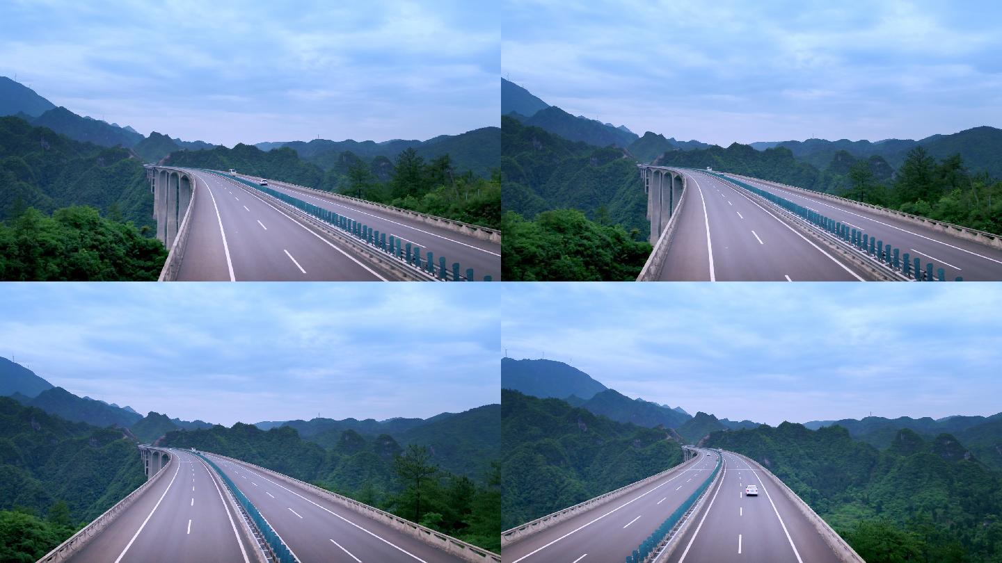 高速公路公路穿行山林高山峡谷航拍