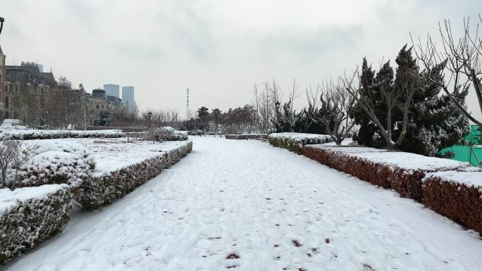 原创拍摄冬季欧式别墅街区雪景