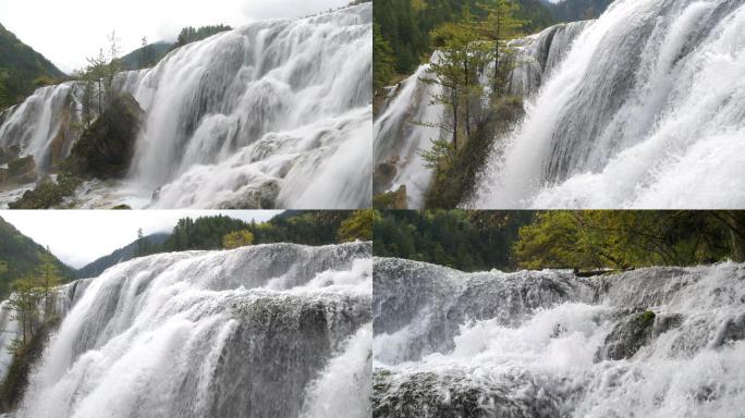 瀑布、水流湍急、跌水、水流量、九寨沟