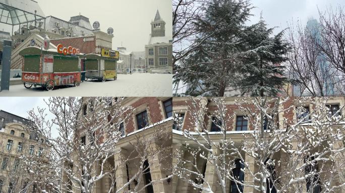 原创拍摄冬季欧式别墅街区雪景