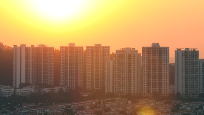 城市住宅小区夕阳落日4k视频素材