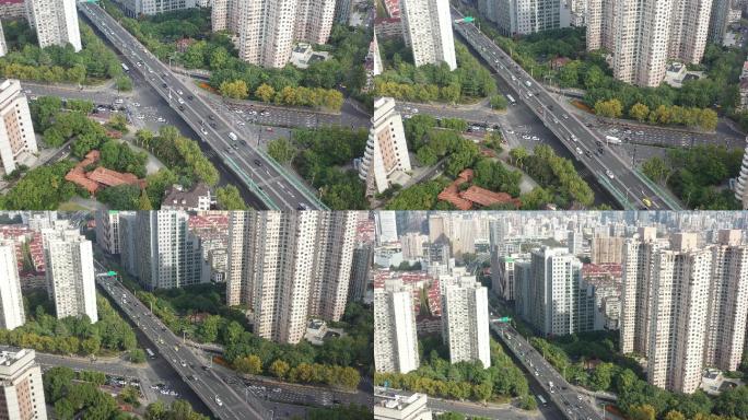 4K原素材-航拍上海长宁区城市景观