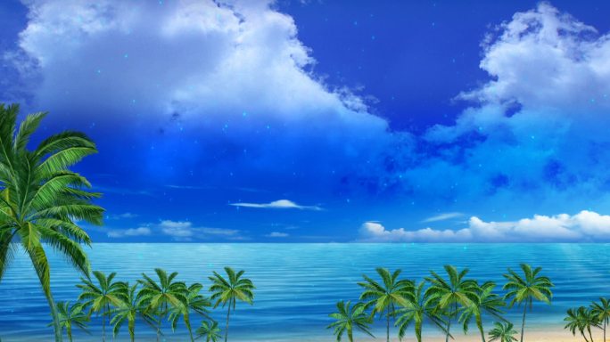 沙滩海洋椰子树白云