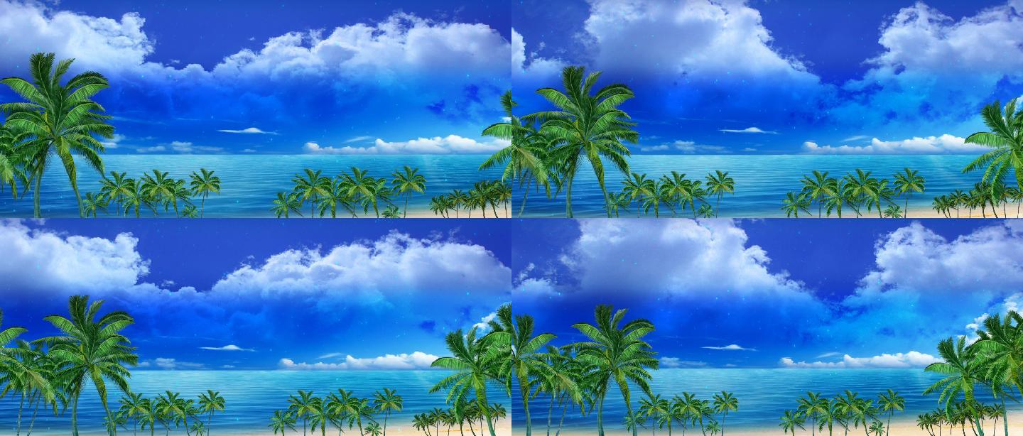 沙滩海洋椰子树白云