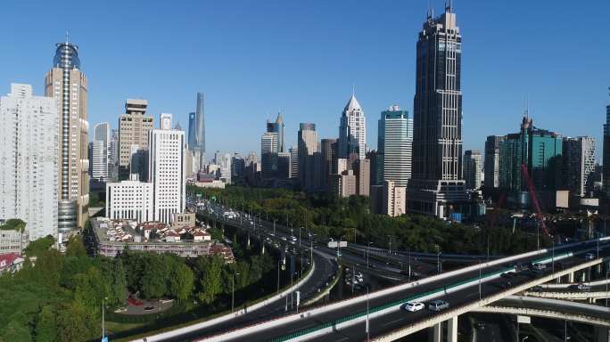 航拍上海浦西城市风景