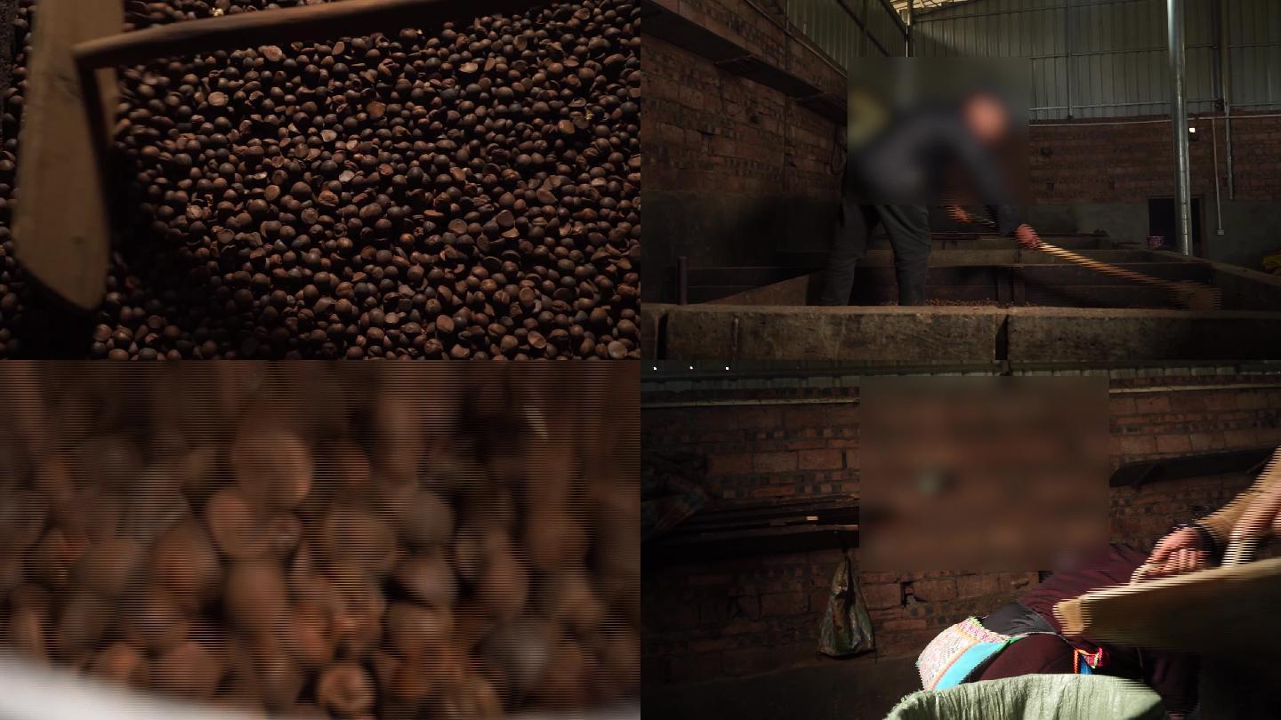 侗乡古法山茶油手工坊烤制实拍视频素材