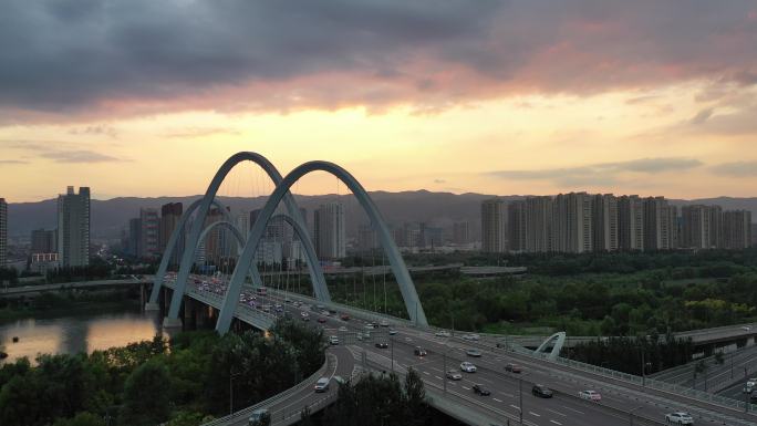 太原北中环桥航拍夕阳落日美景