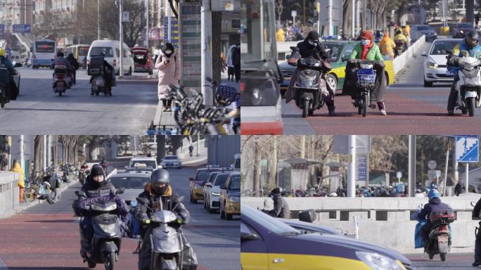 冬天疫情-北京街景-忙碌车流人流4k