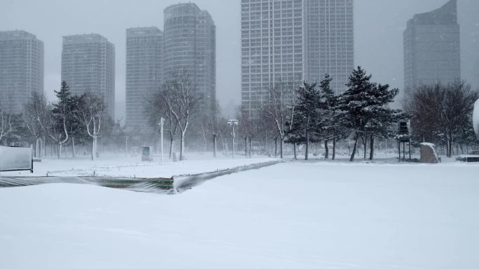 冬日滨海广场22023年烟台雪景雪窝