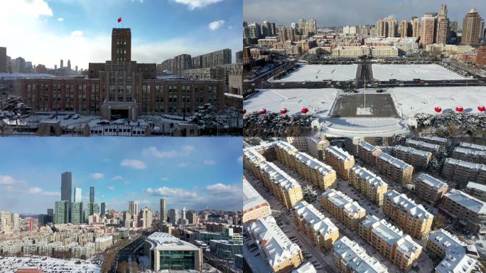 大连冬季雪景城市雪景航拍