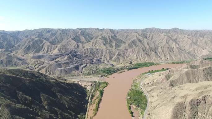 4K商用素材：航拍宁夏黄河中卫段大柳树坝