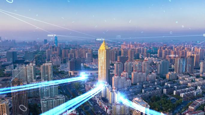 杭州城市科技感光线合成